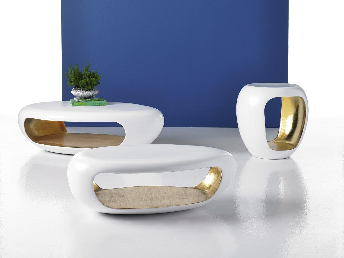 Table d'appoint Grotto Blanc perle et feuille d'or