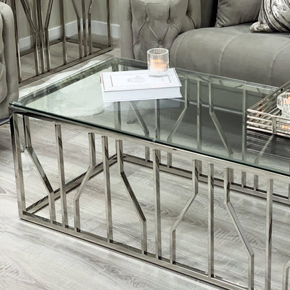 Table basse Aria Silver Deco avec plateau en verre transparent