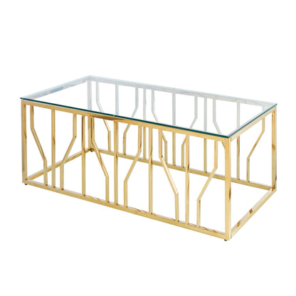 Table basse Aria Gold Deco avec plateau en verre transparent