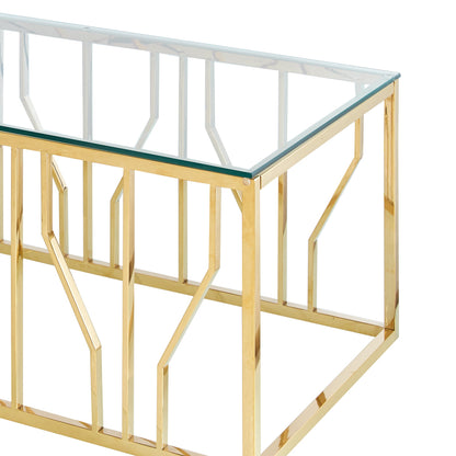 Table basse Aria Gold Deco avec plateau en verre transparent