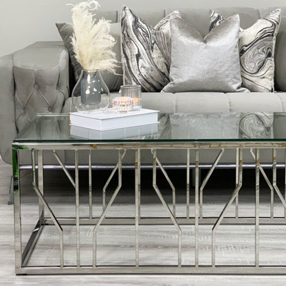 Table basse Aria Silver Deco avec plateau en verre transparent