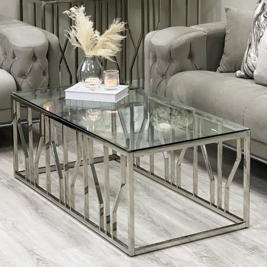 Table basse Aria Silver Deco avec plateau en verre transparent
