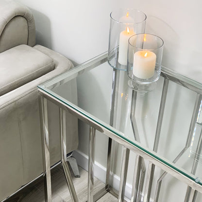 Console Aria Silver Deco avec plateau en verre transparent