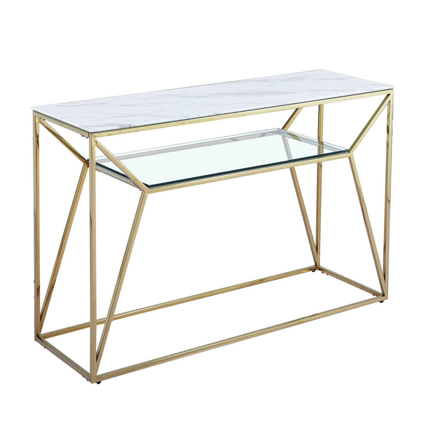 Console Ava Gold avec plateau effet marbre blanc