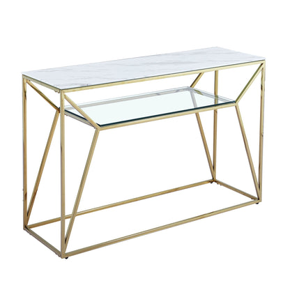 Console Ava Gold avec plateau effet marbre blanc