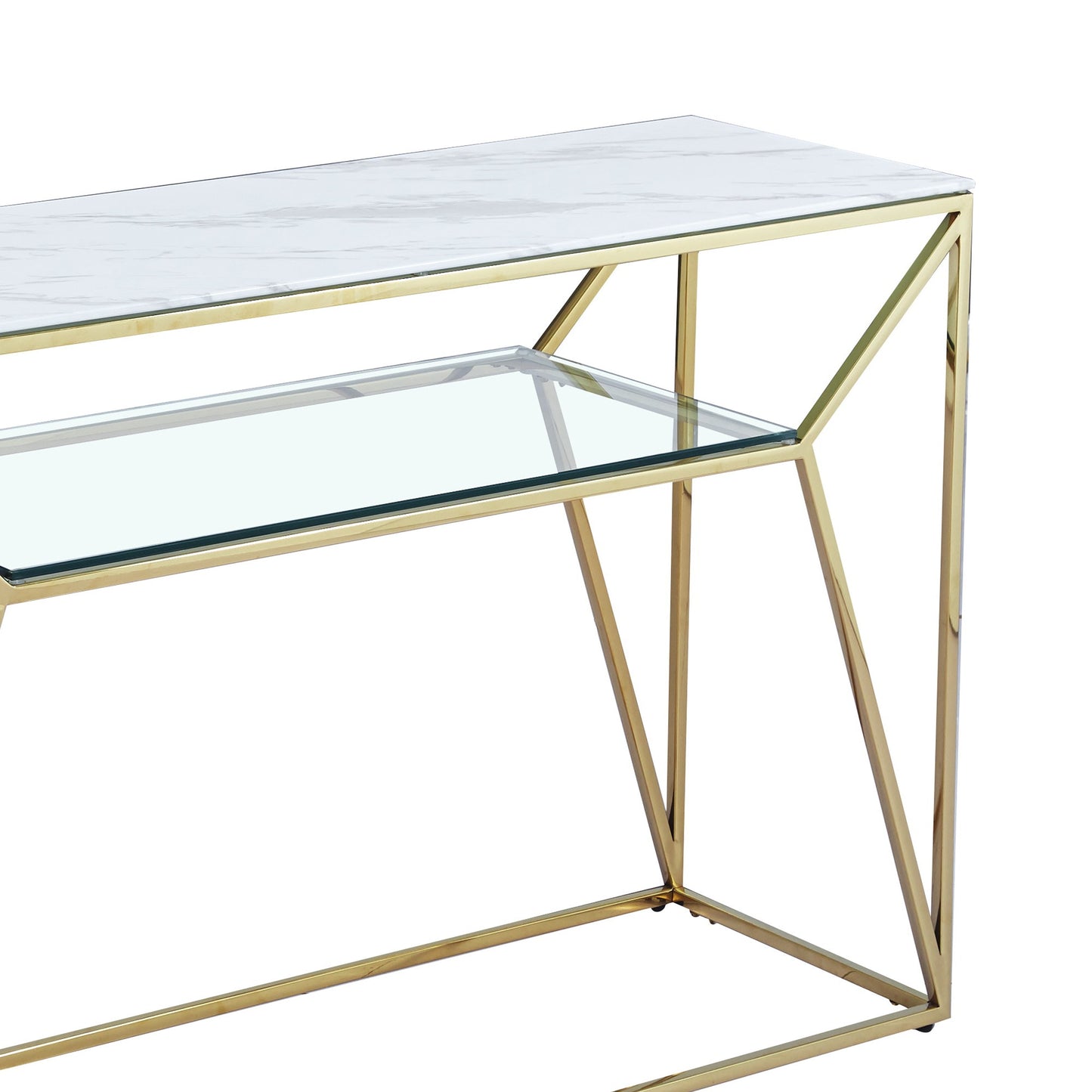 Console Ava Gold avec plateau effet marbre blanc