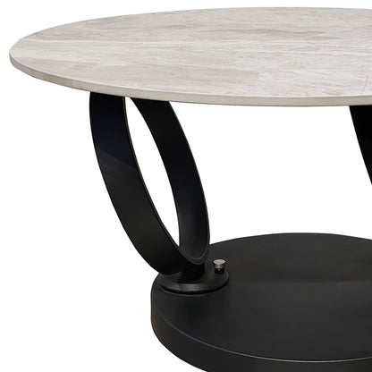 Table basse pivotante en céramique grise effet marbre avec base noire
