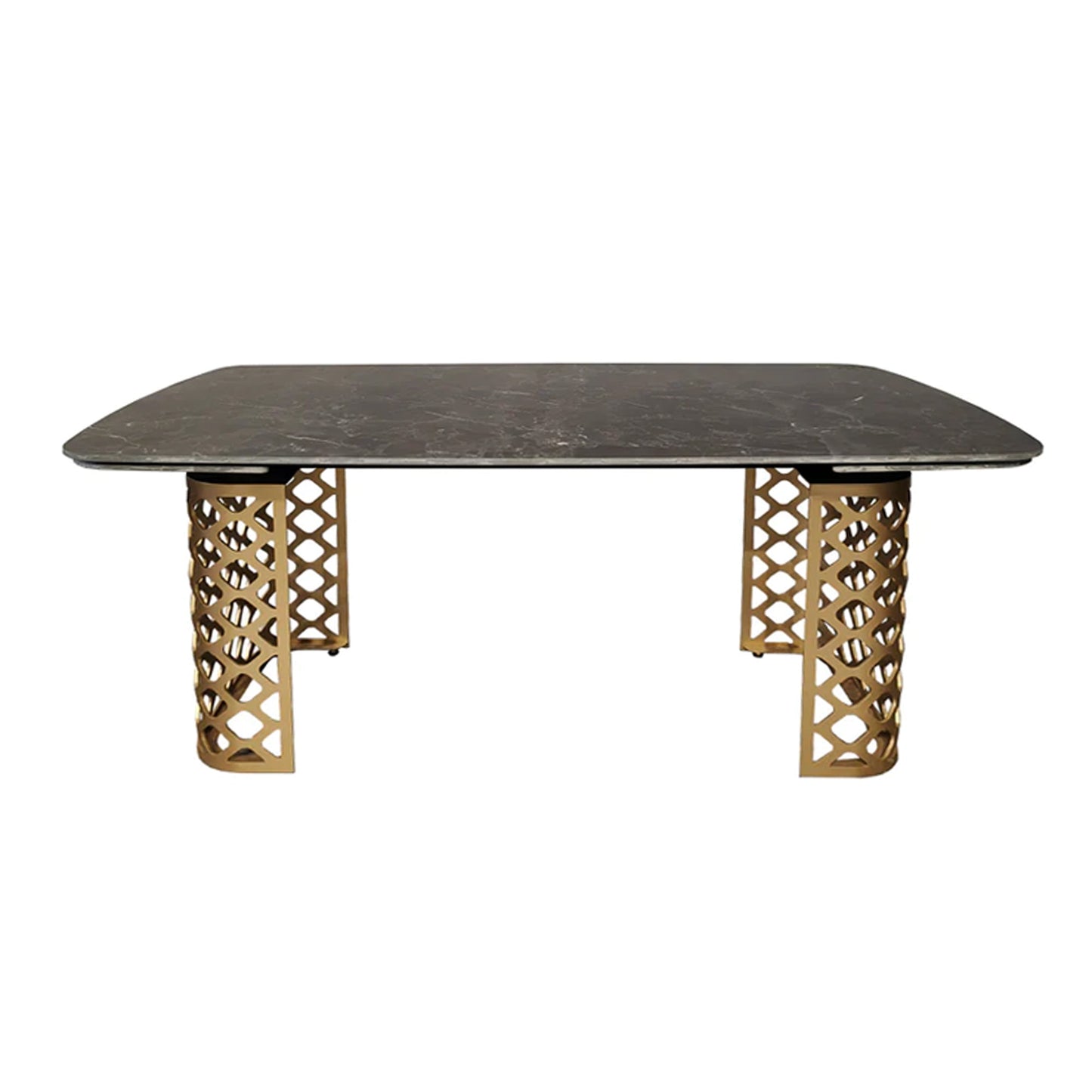Table à manger extensible en céramique noire effet marbre avec base dorée