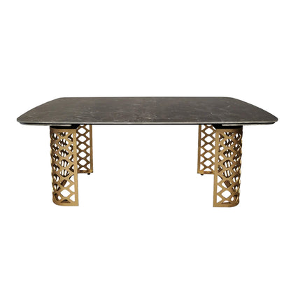 Table à manger extensible en céramique noire effet marbre avec base dorée