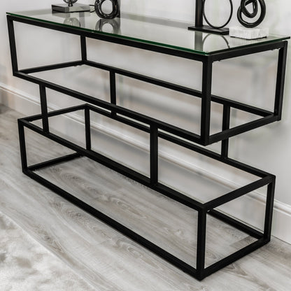 Console Lina en verre transparent avec cadre noir mat