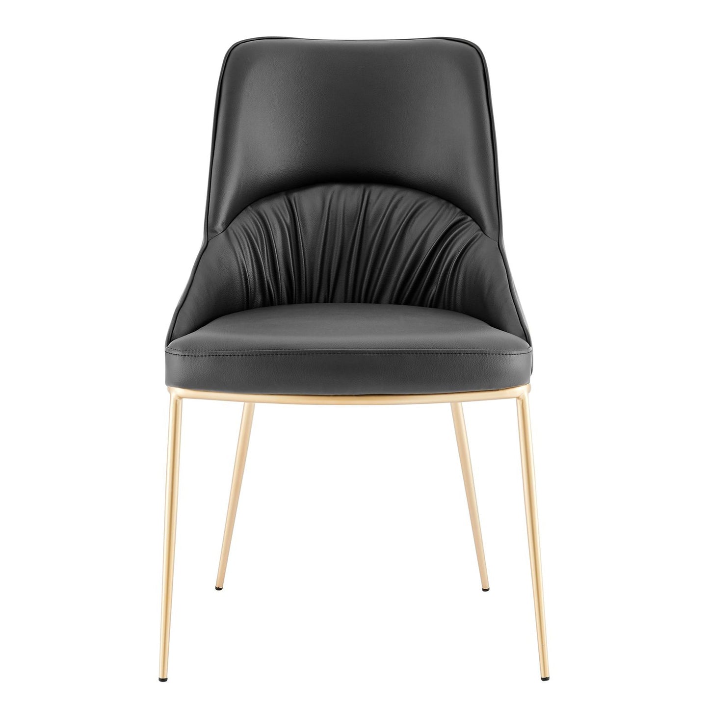 Chaise de salle à manger Axel en cuir noir, design froissé, pieds dorés