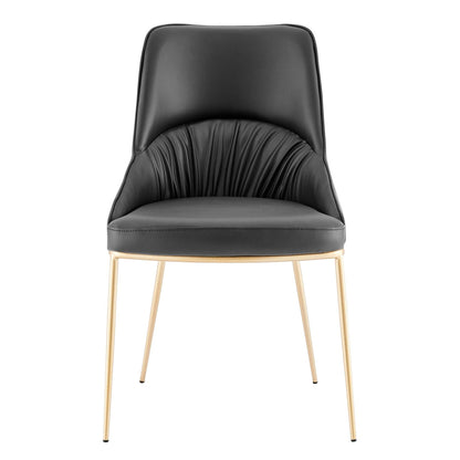 Chaise de salle à manger Axel en cuir noir, design froissé, pieds dorés