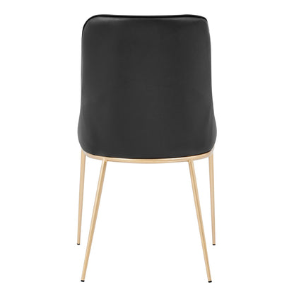 Chaise de salle à manger Axel en cuir noir, design froissé, pieds dorés