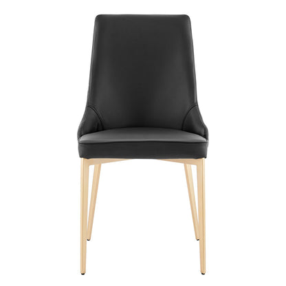 Chaise de salle à manger noire Jade en similicuir avec pieds dorés
