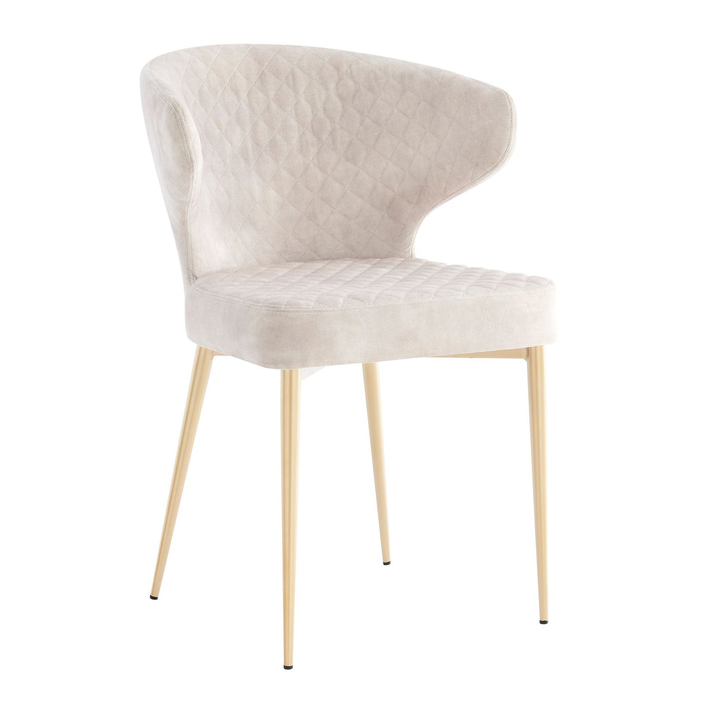 Chaise de salle à manger Levi en velours crème avec motif matelassé et pieds dorés