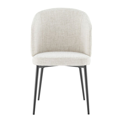 Chaise de salle à manger incurvée Capri en lin ivoire et gris clair avec pieds noirs