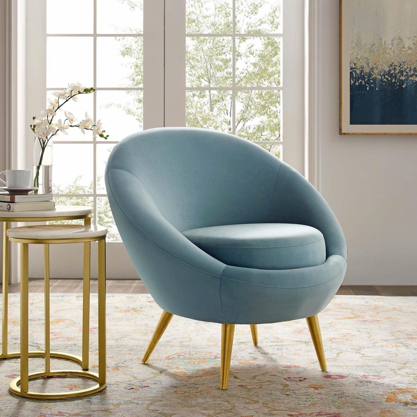 Fauteuil d'appoint en velours Circa bleu clair 