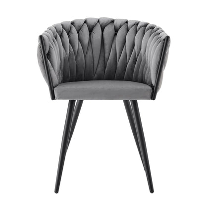 Chaise de salle à manger en velours tressé gris Iris avec cadre noir