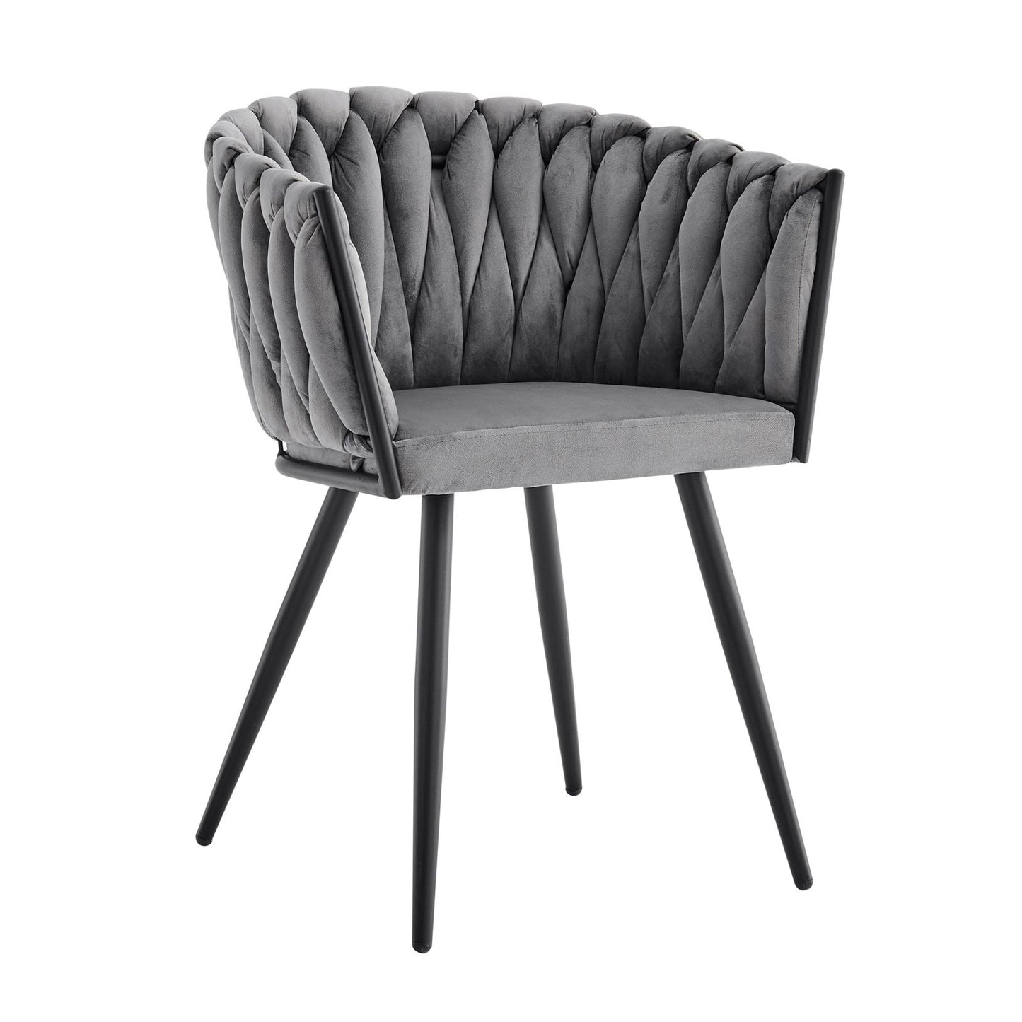 Chaise de salle à manger en velours tressé gris Iris avec cadre noir