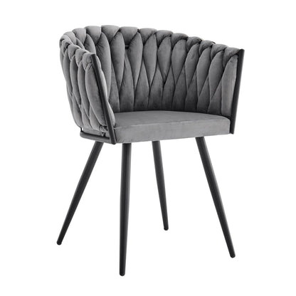Chaise de salle à manger en velours tressé gris Iris avec cadre noir