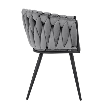 Chaise de salle à manger en velours tressé gris Iris avec cadre noir