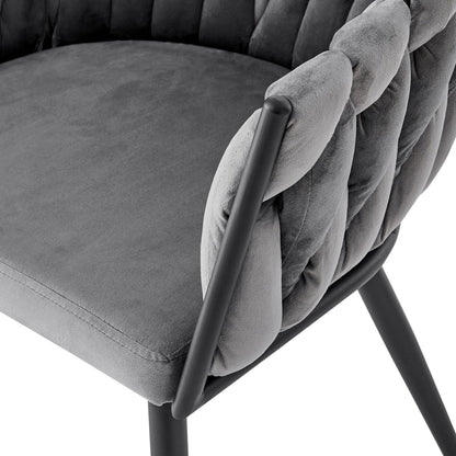Chaise de salle à manger en velours tressé gris Iris avec cadre noir