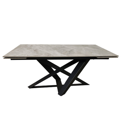 Table à manger extensible en céramique grise effet marbre avec base noire
