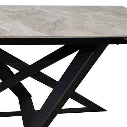 Table à manger extensible en céramique grise effet marbre avec base noire