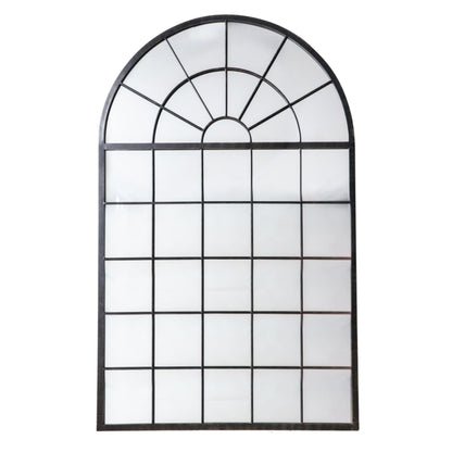 Grand miroir rustique noir de style fenêtre cintrée