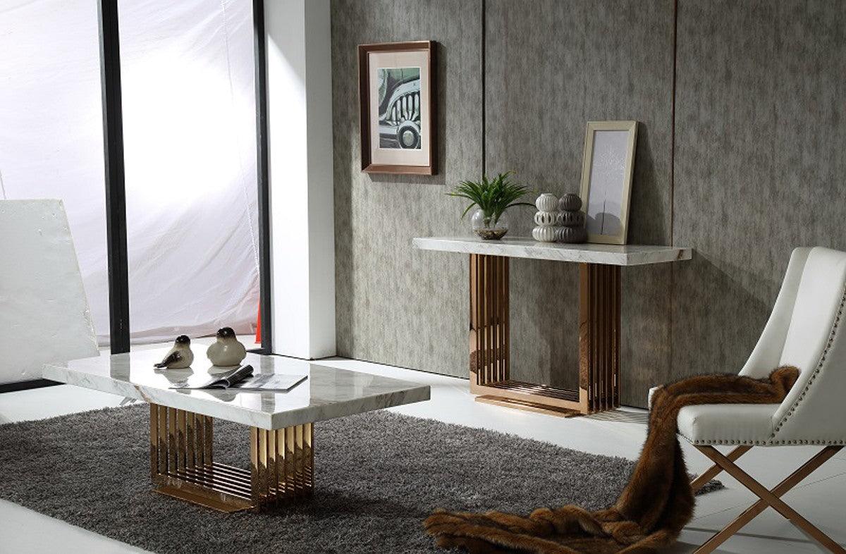 Table basse de luxe moderne en marbre et or rose 