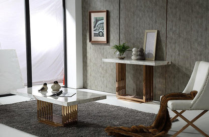 Table basse de luxe moderne en marbre et or rose 