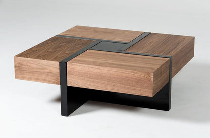 Table basse carrée moderne Malibu en noyer et noir 