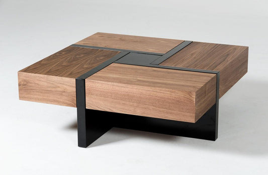 Malibu  Modern Walnut & Black Square Coffee Table