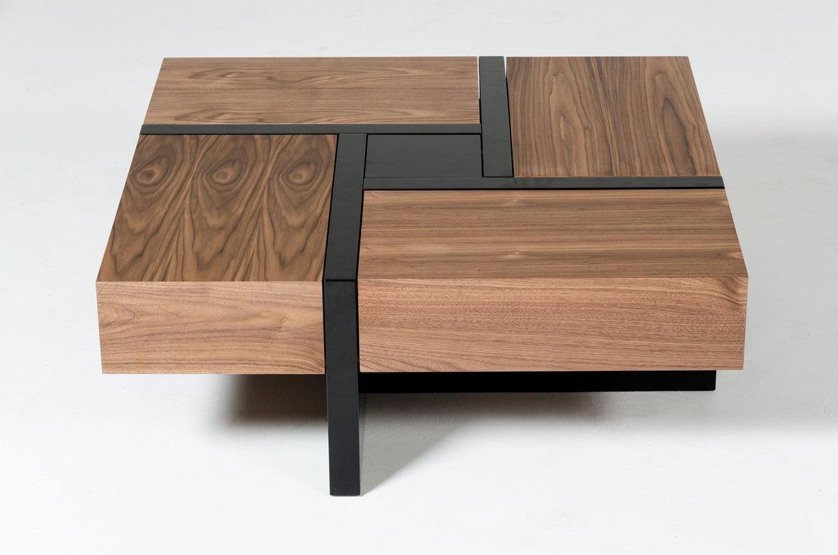 Table basse carrée moderne Malibu en noyer et noir 