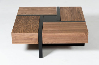 Table basse carrée moderne Malibu en noyer et noir 