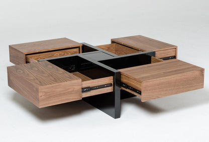 Table basse carrée moderne Malibu en noyer et noir 