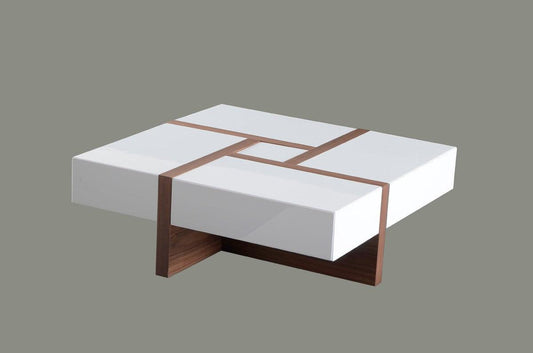Malibu Modern White & Walnut Square Coffee Table