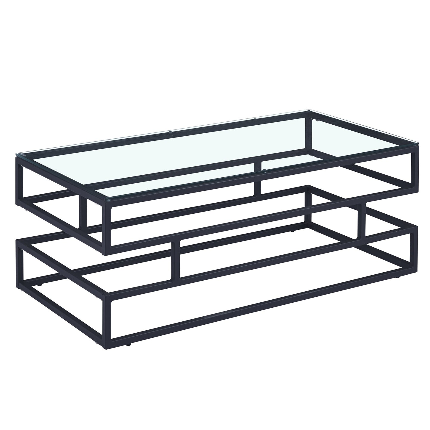 Table basse Lina en verre transparent avec cadre noir mat