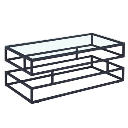 Table basse Lina en verre transparent avec cadre noir mat