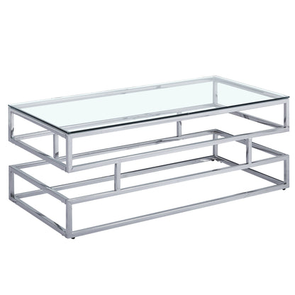 Table basse Lina en verre transparent avec cadre argenté