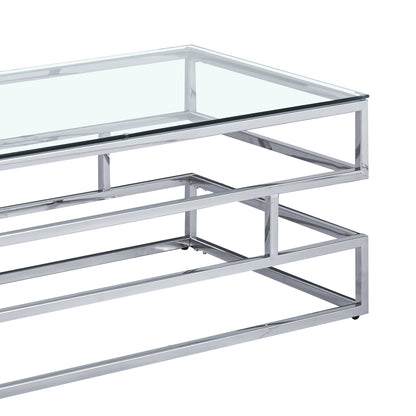 Table basse Lina en verre transparent avec cadre argenté