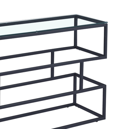 Console Lina en verre transparent avec cadre noir mat