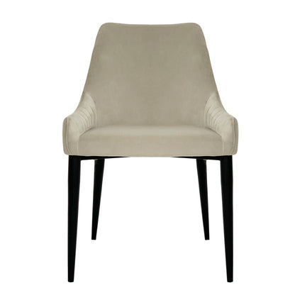 Chaise de salle à manger Vera en velours beige avec pieds noirs