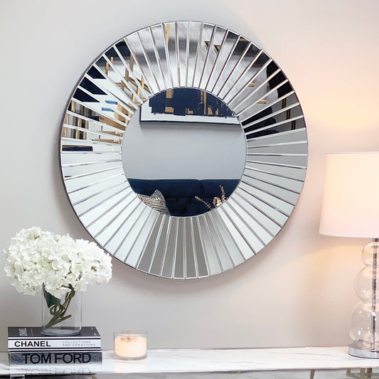 Grand miroir rond biseauté Isabella en argent