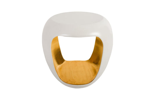 Grotto Side Table Pearl White and Gold Leaf