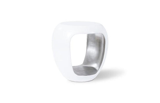Grotto Side Table Pearl White and Silver Leaf
