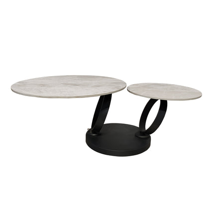 Table basse pivotante en céramique grise effet marbre avec base noire