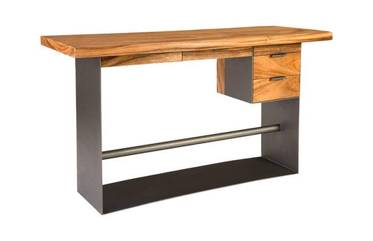 Iron Frame Standing Desk with Drawers Chamcha Wood, Natural, Bar Height
